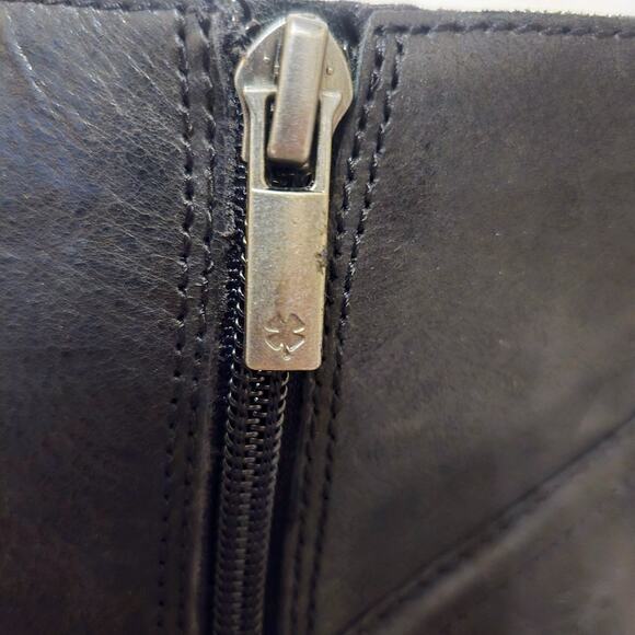 Lucky Brand Boots Womens 9 M Quiniya Ankle Booties Black Leather Zip Block Heels - Picture 7 of 9